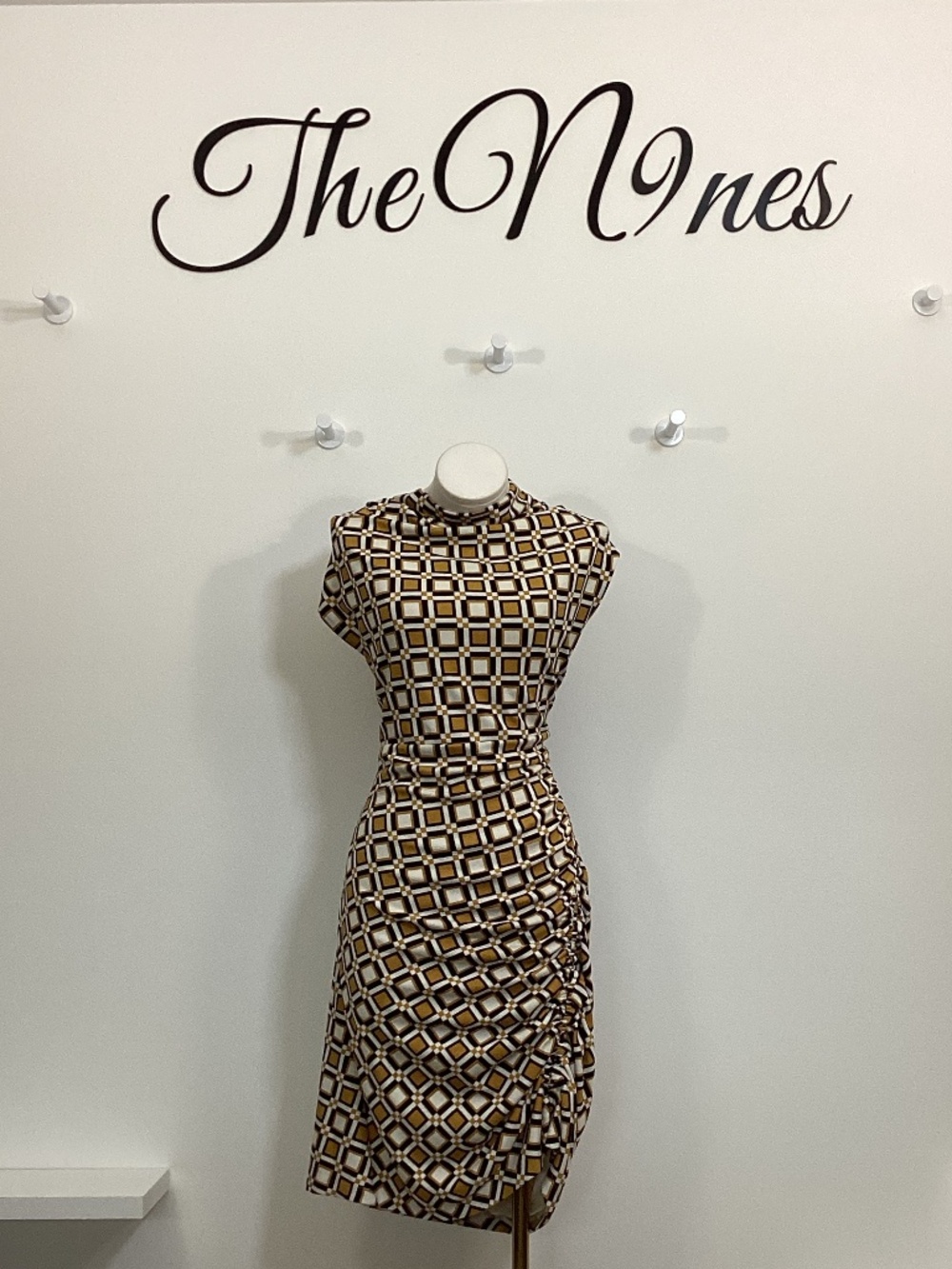 Anthropologie Geometric Yellow White & Black Mock Neck Sleeveless Midi Dress 1X